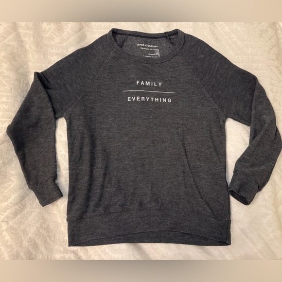 Good HYOUman Shirt Long Sleeve Tee Gray Family Everything Jersey crew - Picture 1 of 7